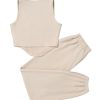 Girl's Letter Patchwork Asymmetrical Hem Crop Tank Tops & Waist Sweatpants 2 Piece Workout Sets