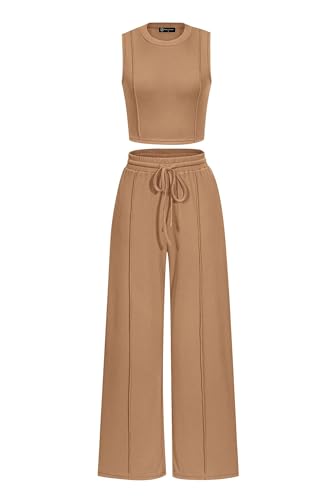 Women's Summer 2 Piece Loungewear Set Cropped Tank Top Wide Leg Sweatpants Tracksuit Casual Outfits