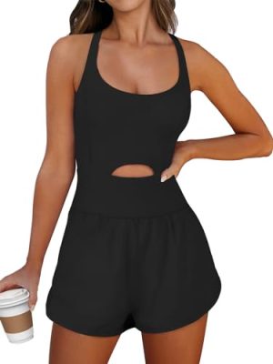Women's Workout Athletic Romper Summer Sets Short Jumpsuits Onesie Running Outfits Exercise Gym 2025 Trendy Clothes
