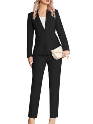 Women's 2 Piece Suit Notched Lapel One Button Slim Fit Business Office Work Tuxedo Blazer Pants Set