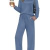 Two Piece Sets for Women Fall Travel Vacation Outfits Long Sleeve Lounge Sets Side Slit Wide Leg Pants S-3XL