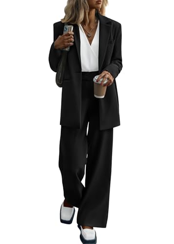 Women Suits 2 Piece Set Business Casual Dressy Oversized Blazer Jacket and Wide Leg Dress Pantsuits Formal Outfits