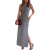 Women Two Piece Outfits Suits Summer Button Blazer Vest and High Waisted Slit Skirt Solid Color Work Matching Sets