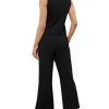 Two Piece Sets for Women Summer Outfits Lounge Sets Mock Neck Tops Wide Leg Crop Pants Vacation Travel Outfits
