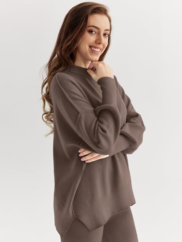 Women 2 Piece Outfits Sweatsuit Oversized Knit Pullover Sweater Tops Wide Leg Pants Lounge Set