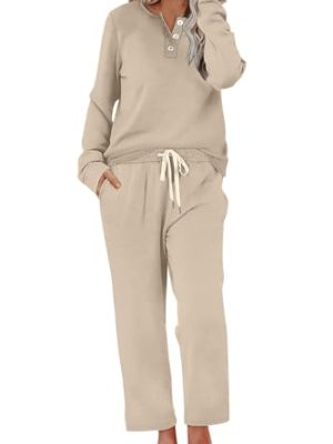Lounge Sets for Women Two Piece Outfits Button Down Sweatsuit Sweatpant with Pockets Fall Fashion 2025