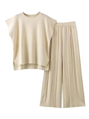 Women's 2 Piece Outfits Sweater Set Knit Pullover Tops High Waisted Pants Sweatsuits Lounge Set