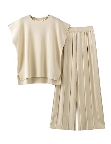 Women's 2 Piece Outfits Sweater Set Knit Pullover Tops High Waisted Pants Sweatsuits Lounge Set