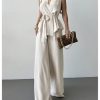 Women's Suit Pants Set 2 Piece Summer Outfit Wrap V Neck Belted Top and Pants Business Casual Clothes