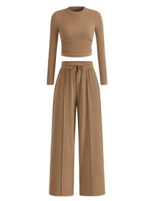 Women's 2 Piece Sets 2025 Fall Long Sleeve Crop Tops Wide Leg Pants Matching Outfit Tracksuits Fashion Clothing