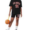 Girl's Letter Print Drop Shoulder Tee Tops & Biker Shorts 2 Piece Causal Summer Workout Outfits Set