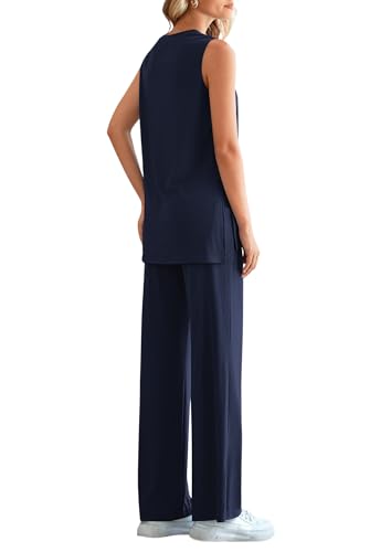 Women's 2 Piece Lounge Set 2025 Summer Casual Loose Tank Top Wide Leg Pants Matching Travel Outfits Tracksuit