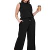Two Piece Sets for Women Summer Outfits Lounge Sets Mock Neck Tops Wide Leg Crop Pants Vacation Travel Outfits