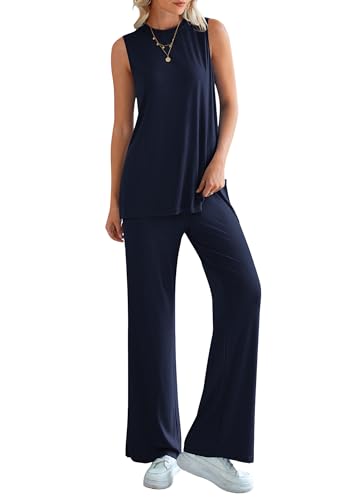 Women's 2 Piece Lounge Set 2025 Summer Casual Loose Tank Top Wide Leg Pants Matching Travel Outfits Tracksuit