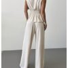 Women's Suit Pants Set 2 Piece Summer Outfit Wrap V Neck Belted Top and Pants Business Casual Clothes