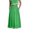 Womens 2 Piece Outfits Dressy Casual Summer Crop Tops Ric Rac Trim High Waisted Maxi Skirt Set with Pocket