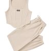 Girl's Letter Patchwork Asymmetrical Hem Crop Tank Tops & Waist Sweatpants 2 Piece Workout Sets