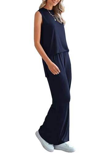 Women's 2 Piece Lounge Set 2025 Summer Casual Loose Tank Top Wide Leg Pants Matching Travel Outfits Tracksuit
