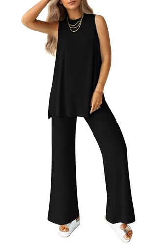 Women's 2 Piece Lounge Set 2025 Summer Casual Loose Tank Top Wide Leg Pants Matching Travel Outfits Tracksuit