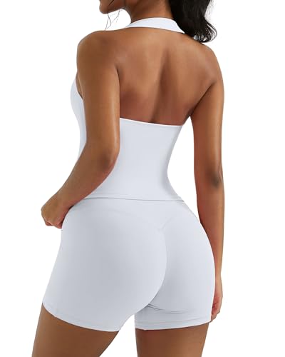 2 Piece Workout Sets for Women Halter Sports Bra Tank Gym Biker Shorts Outfits