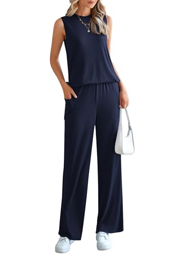 Women's 2 Piece Lounge Set 2025 Summer Casual Loose Tank Top Wide Leg Pants Matching Travel Outfits Tracksuit
