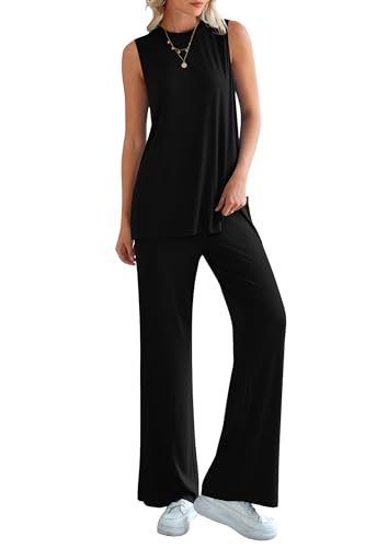 Women's 2 Piece Lounge Set 2025 Summer Casual Loose Tank Top Wide Leg Pants Matching Travel Outfits Tracksuit