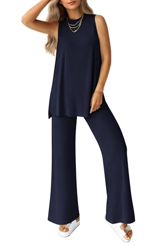 Women's 2 Piece Lounge Set 2025 Summer Casual Loose Tank Top Wide Leg Pants Matching Travel Outfits Tracksuit