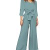 Womens 2 Piece Outfit Set V Neck Long Sleeves Tops High Waisted Paper Bag Pants with Belt
