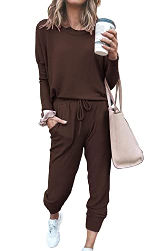 Women Fall 2 Piece Lounge Outfit Long Sleeve Tops High Waisted Jogger Pants Set Spring Travel Clothes Tracksuit
