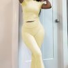 Women's 2 Piece Lounge Outfits Slim Short Sleeve Tops Low Rise Flare Leggings Sets Yoga Sweatsuit