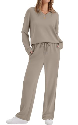 Lounge Sets for Women 2025 V Neck 2 Piece Outfits Airport Wide Leg Pants Matching Set Sweatsuits