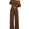 Women's 2 Piece Outfits Fall Sweatsuits Off The Shoulder Crop Top Wide Leg Sweatpants Casual Matching Lounge Sets