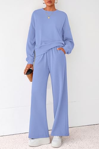 Women 2 Piece Outfits 2025 Fall Sweatsuits Crewneck Sweatshirt Wide Leg Sweatpants Lounge Sets Tracksuit