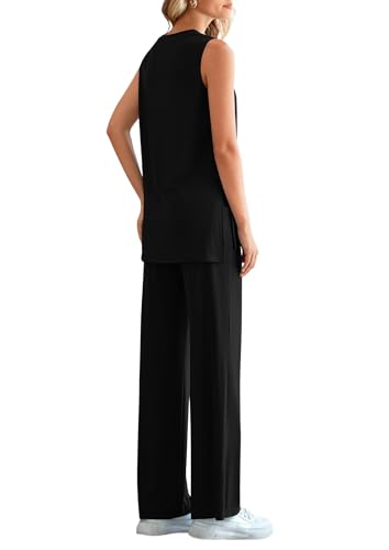 Women's 2 Piece Lounge Set 2025 Summer Casual Loose Tank Top Wide Leg Pants Matching Travel Outfits Tracksuit