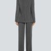 Women's 2 Piece Pant Suit Business Casual Outfits Striped Notched Collar Blazer Wide Leg Pants Sets