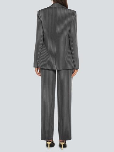 Women's 2 Piece Pant Suit Business Casual Outfits Striped Notched Collar Blazer Wide Leg Pants Sets