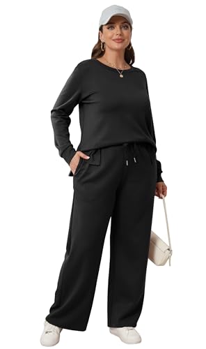 Women's 2 Piece Lounge Sets Sweatshirt Casual Travel Outfits Fashion Wide Leg Tracksuit Cozy Sweatsuits