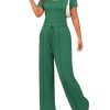 Women's Summer 2 Piece Outfits Square Neck Short Sleeve Tops High Waisted Wide Leg Pants Casual Matching Sets