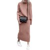 Women's Turtleneck 2 Piece Outfits Ribbed Knit Sweater Midi Pencil Skirt Set