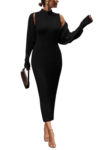 Women's Fall 2 Piece Outfits Knit Long Sleeve Cropped Cardigan Pullover Sweater Maxi Dress Sets Winter Clothing