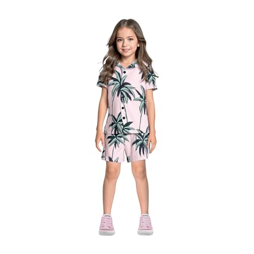 Family Matching Outfits Short Sleeve Button Down Hawaiian Shirt and Short Sets for Men Women Kids with Pockets