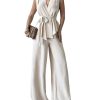 Women's Suit Pants Set 2 Piece Summer Outfit Wrap V Neck Belted Top and Pants Business Casual Clothes