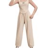 Girl's Letter Patchwork Asymmetrical Hem Crop Tank Tops & Waist Sweatpants 2 Piece Workout Sets