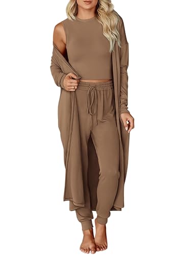 3 Piece Lounge Sets for Women Airplane Travel Outfits 2025 Fall Cardigan Sleeveless Top Pants Sets Matching Clothing