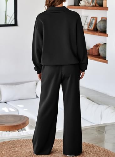 Women's 2 Piece Outfits Lounge Set Mock Neck Long Sleeve Sweatshirt With Wide Leg Pants Sweatsuit Fall 2025