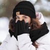 Warm Fleece Knit Winter Hat, Scarf & Touch Screen Gloves Set - Unisex Adult Winter Gifts