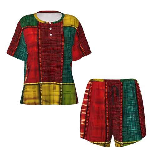 African Style Patchwork 1 Print Cute Short Sleeve Pajama Set For Women Casual Loungewear With Pockets Four Seasons