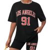 Girl's Letter Print Drop Shoulder Tee Tops & Biker Shorts 2 Piece Causal Summer Workout Outfits Set