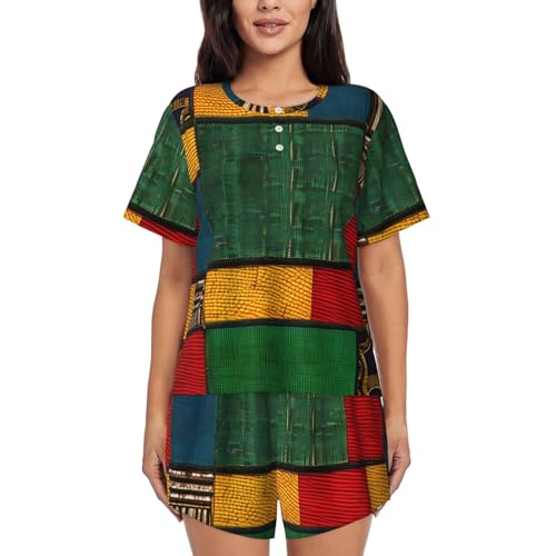 Women'S African Style Patchwork Print Pajamas Set,Womens Pj Sets For Summer,Loungewear Sets With Cooling Fabric
