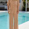 Two Piece Sets for Women Summer Outfits 2025 Dressy Casual Half Sleeve Button Down Shirt Wide Leg Pants Lounge Set